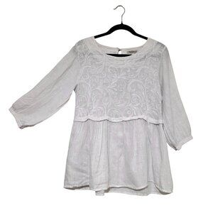 Alessia Pacini Italian Linen Embroidered Tunic Babydoll Top Womens Med Luxe Boho